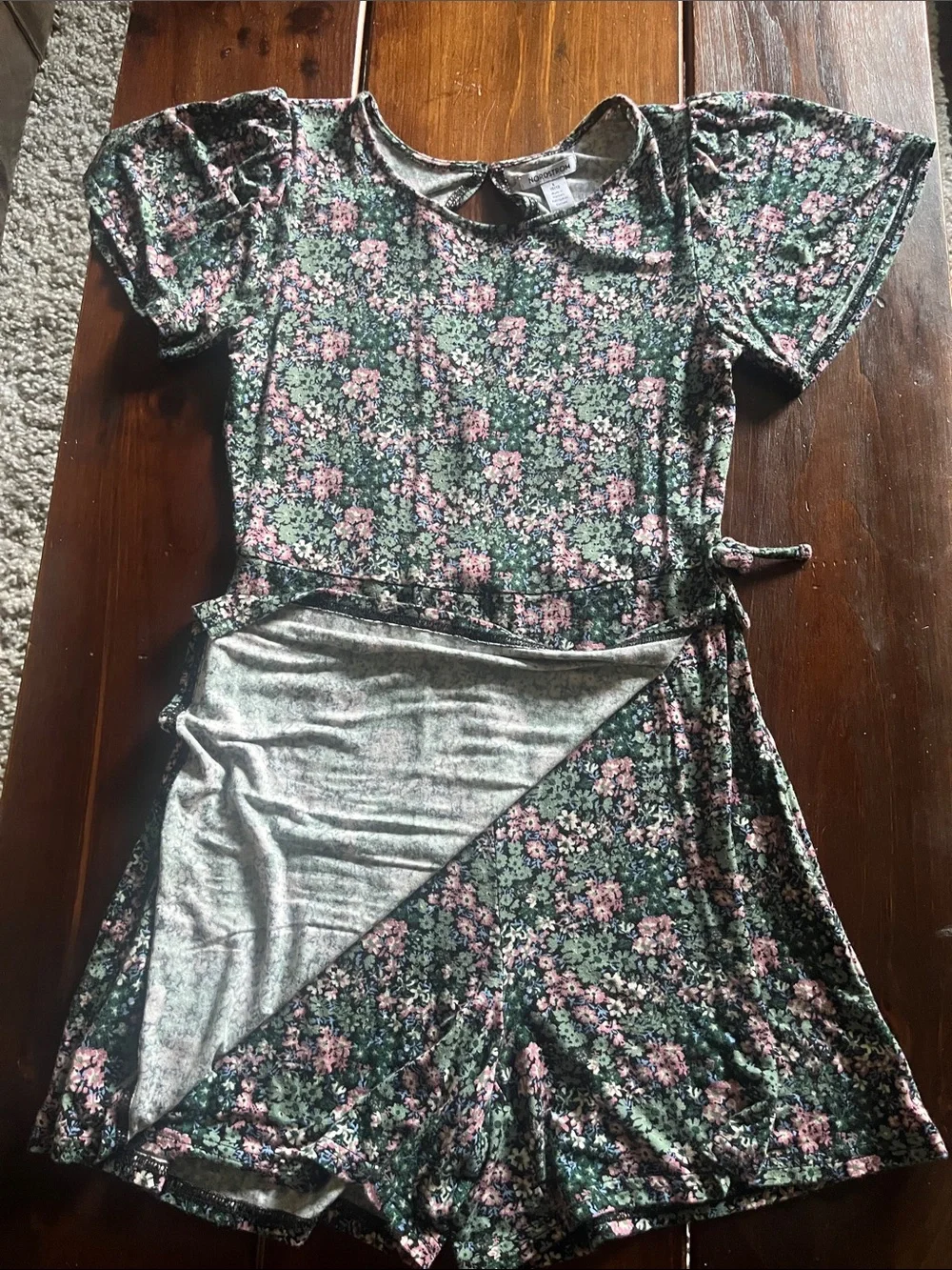 Nordstrom Girls' Floral Green & Pink Short Sleeve Dress